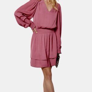 Evereve Women’s Sz XS NWT Shiloh Satin Long Sleeve Mini Dress Dusty Rose